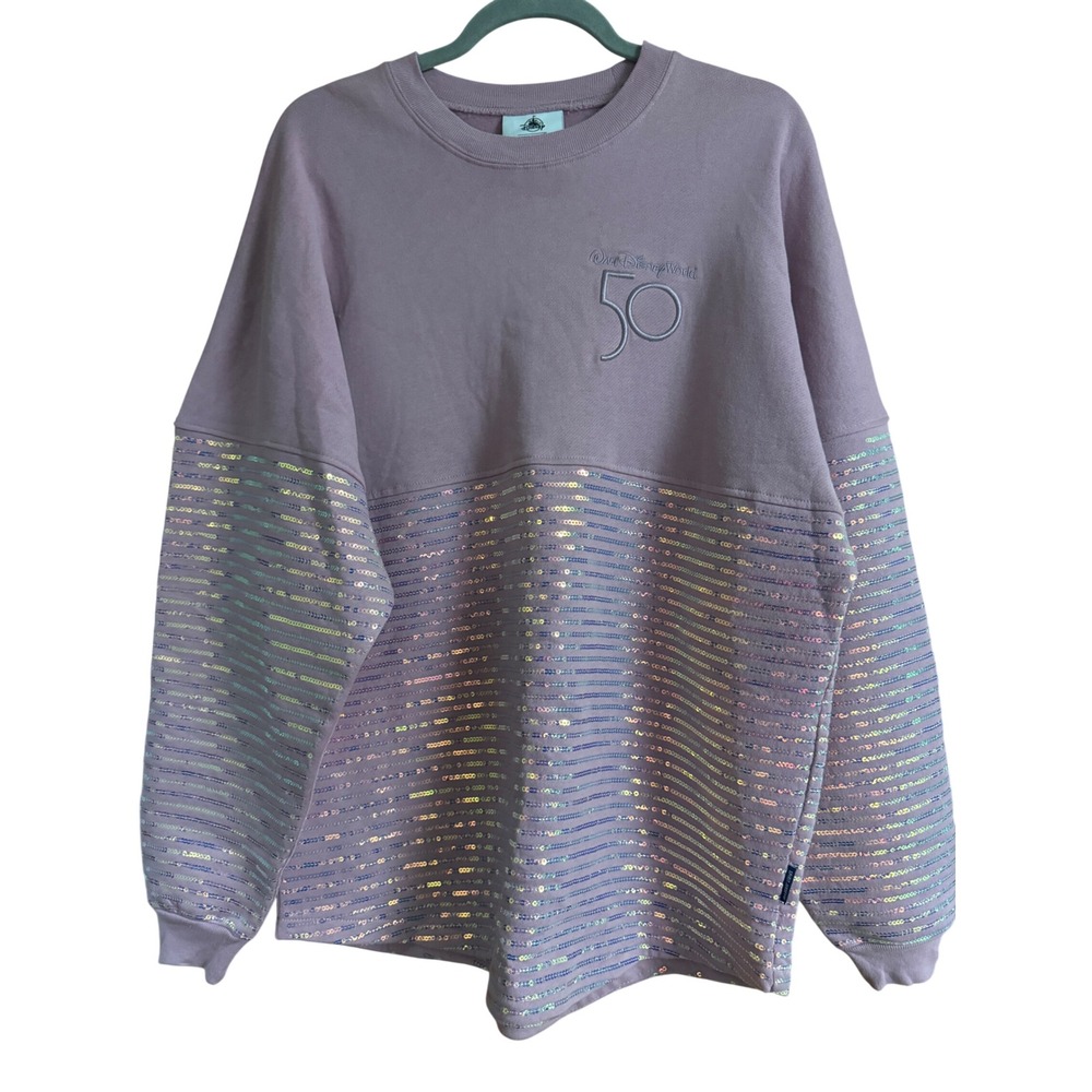 Disney Spirit Jersey WDW 50th Anniversary Earidescent Sequin Purple Medium
